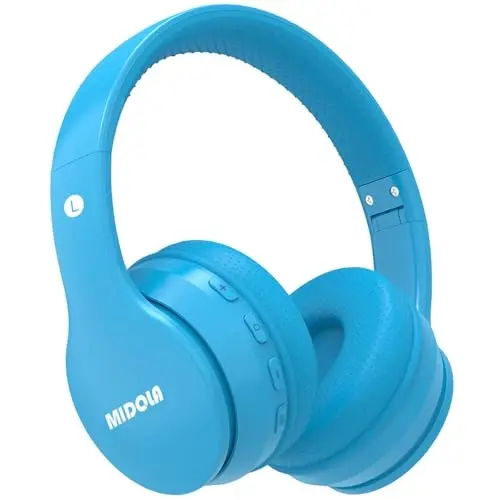 MIDOLA Kids Headphones Bluetooth 5.4 Wireless 68H Play Time Volume Limit 85/94dB Over-Ear Foldable Headset,Type-C Fast Charging,with Wired Aux Mic for Toddler Child Pad Tablet Blue - MIDOLA