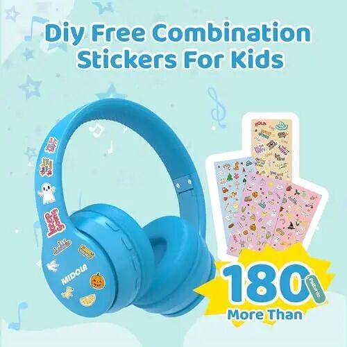 MIDOLA Kids Headphones Bluetooth 5.4 Wireless 68H Play Time Volume Limit 85/94dB Over-Ear Foldable Headset,Type-C Fast Charging,with Wired Aux Mic for Toddler Child Pad Tablet Blue - 4