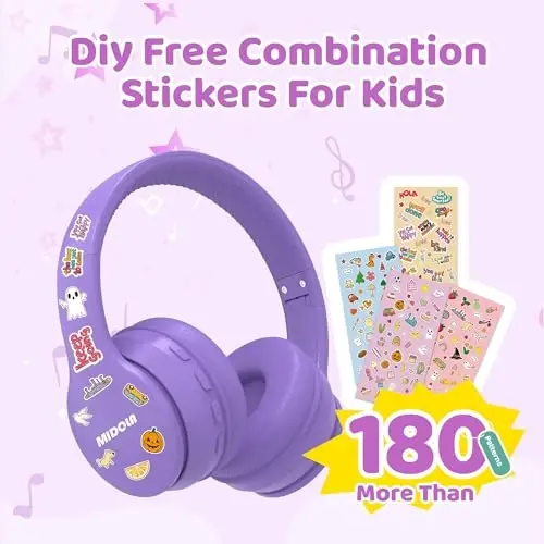 MIDOLA Kids Headphones Bluetooth 5.4 Wireless 68H Play Time Volume Limit 85/94dB Over-Ear Foldable Headset,Type-C Fast Charging,Wired Aux Mic for Toddler Child Pad Tablet Light Purple - 4