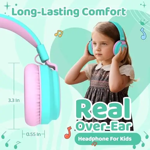 MIDOLA Kids Headphones Wireless Bluetooth 5.4 68H Play Time Volume Limit 85/94dB Over-Ear Foldable Headset,Type-C Fast Charging,with Wired Aux Mic for Toddler Boy Girl Pad Tablet Cyan - 6