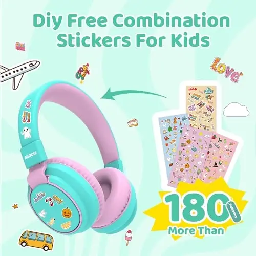 MIDOLA Kids Headphones Bluetooth 5.3 Wireless 60H Play Time Volume Limited 85/110dB Over Ear Foldable Protection Headset/Wired Aux Built-in Mic for Boy Girl Travel School Pad Tablet Cyan - 5