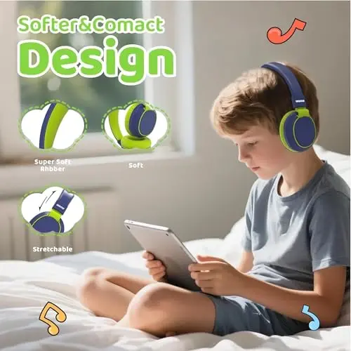 MIDOLA Kids Headphones Bluetooth 5.3 Wireless 60H Play Time Volume Limited 85/110dB Over Ear Foldable Protection Headset/Wired Aux Built-in Mic for Boy Girl Travel School Pad Tablet Deepblue - 3