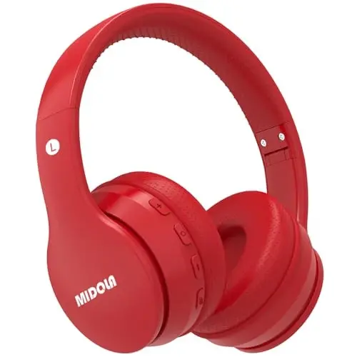 MIDOLA Kids Headphones Bluetooth 5.3 Wireless 60H Play Time Volume Limit 85/110dB Over Ear Foldable Protection Headset/Wired AUX Cord Mic for Children Boy Girl Travel School Phone Pad Tablet Red - 1