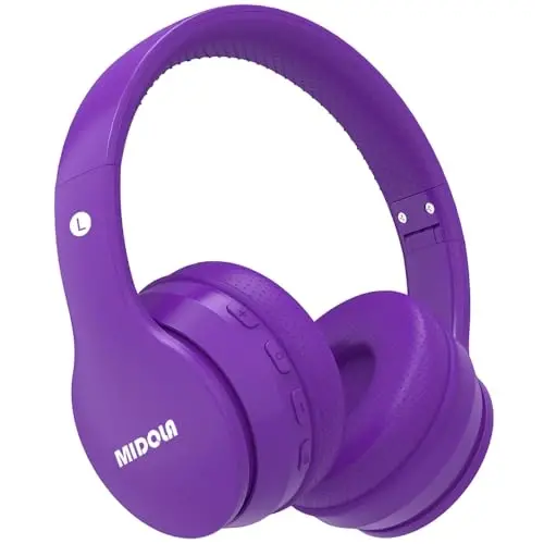 MIDOLA Kids Headphones Bluetooth 5.4 Wireless 68H Play Time Volume Limit 85/94dB Over-Ear Foldable Headset,Type-C Fast Charging, Wired Aux Mic for Toddler Child Pad Tablet Purple - MIDOLA