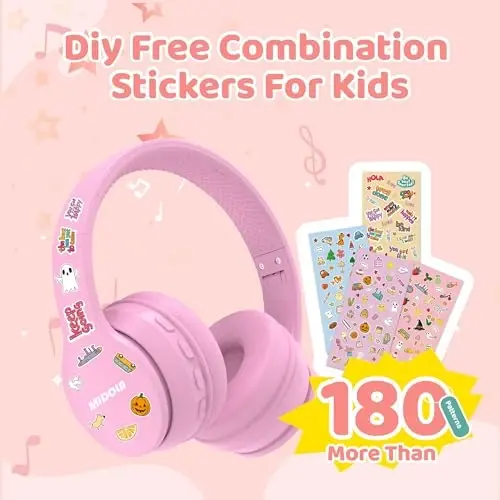 MIDOLA Kids Headphones Bluetooth 5.4 Wireless 68H Play Time Volume Limit 85/94dB Over-Ear Foldable Headset,Type-C Fast Charging,with Wired Aux Mic for Toddler Child Pad Tablet Pink - 4