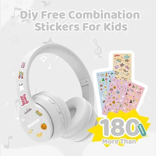 MIDOLA Kids Headphones Bluetooth 5.4 Wireless 68H Play Time Volume Limit 85/94dB Over-Ear Foldable Headset,Type-C Fast Charging, Wired Aux Mic for Toddler Child Pad Tablet White - 5