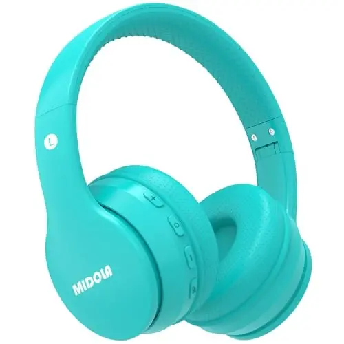 MIDOLA Kids Headphones Bluetooth 5.4 Wireless 68H Play Time Volume Limit 85/94dB Over-Ear Foldable Headset,Type-C Fast Charging,Wired Aux Mic for Toddler Child Pad Tablet Cyan - 2