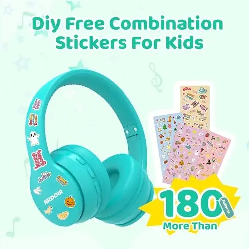 MIDOLA Kids Headphones Bluetooth 5.4 Wireless 68H Play Time Volume Limit 85/94dB Over-Ear Foldable Headset,Type-C Fast Charging,Wired Aux Mic for Toddler Child Pad Tablet Cyan - 5