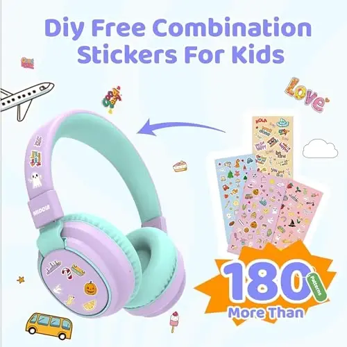 MIDOLA Kids Headphones Wireless Bluetooth 5.4 68H Play Time Volume Limit 85/94dB Over-Ear Foldable Headset,Type-C Fast Charging,with Wired Aux Mic for Toddler Boy Girl Pad Tablet Light Purple - 5