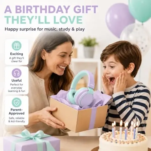 MIDOLA Kids Headphones Wireless Bluetooth 5.4 68H Play Time Volume Limit 85/94dB Over-Ear Foldable Headset,Type-C Fast Charging,with Wired Aux Mic for Toddler Boy Girl Pad Tablet Light Purple - MIDOLA (1)