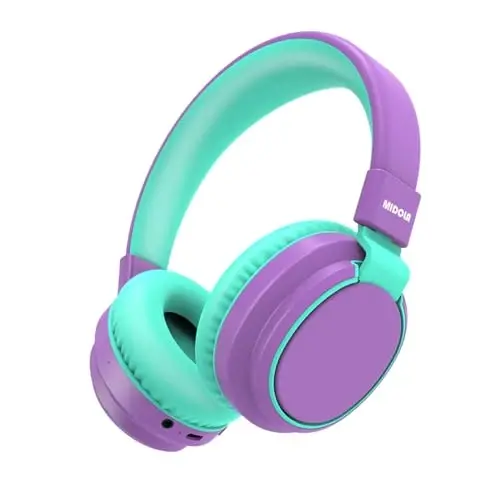 MIDOLA Kids Headphones Wireless Bluetooth 5.4 68H Play Time Volume Limit 85/94dB Over-Ear Foldable Headset,Type-C Fast Charging,with Wired Aux Mic for Toddler Boy Girl Pad Tablet Purple 