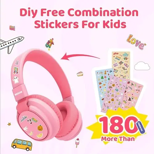 MIDOLA Kids Headphones Wireless Bluetooth 5.4 68H Play Time Volume Limit 85/94dB Over-Ear Foldable Headset,Type-C Fast Charging,with Wired Aux Mic for Toddler Boy Girl Pad Tablet Pink - 5