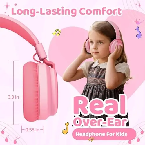 MIDOLA Kids Headphones Wireless Bluetooth 5.4 68H Play Time Volume Limit 85/94dB Over-Ear Foldable Headset,Type-C Fast Charging,with Wired Aux Mic for Toddler Boy Girl Pad Tablet Pink - 6