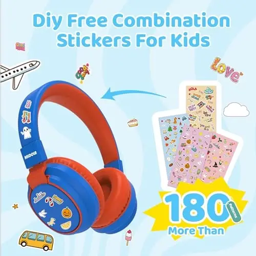 MIDOLA Kids Headphones Wireless Bluetooth 5.4 68H Play Time Volume Limit 85/94dB Over-Ear Foldable Headset,Type-C Fast Charging,with Wired Aux Mic for Toddler Boy Girl Pad Tablet Blue - 3