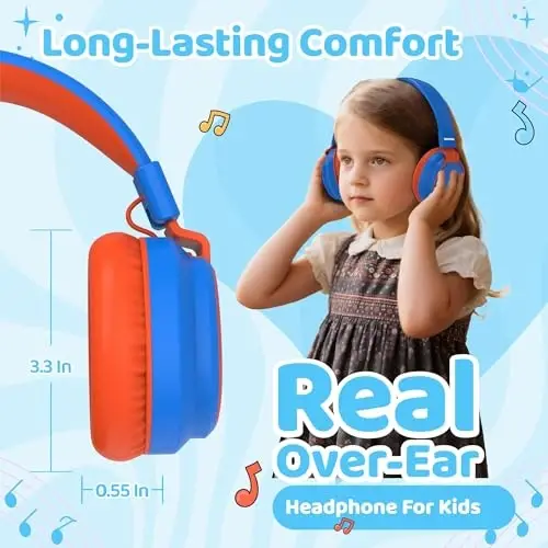 MIDOLA Kids Headphones Wireless Bluetooth 5.4 68H Play Time Volume Limit 85/94dB Over-Ear Foldable Headset,Type-C Fast Charging,with Wired Aux Mic for Toddler Boy Girl Pad Tablet Blue - 4