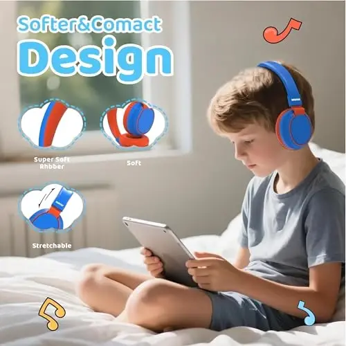 MIDOLA Kids Headphones Wireless Bluetooth 5.4 68H Play Time Volume Limit 85/94dB Over-Ear Foldable Headset,Type-C Fast Charging,with Wired Aux Mic for Toddler Boy Girl Pad Tablet Blue - 6