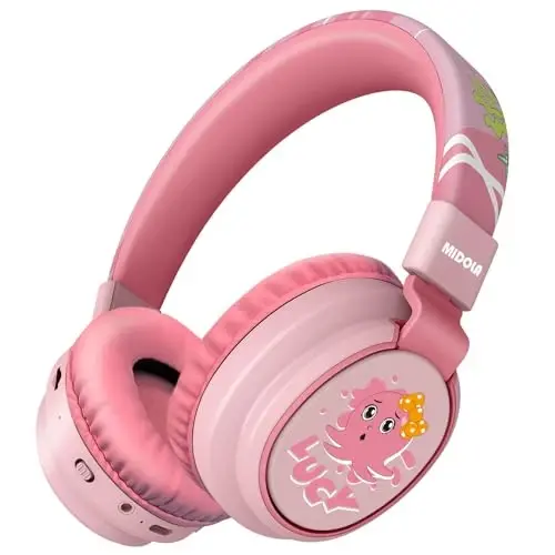 MIDOLA Kids Headphones Wireless Bluetooth Volume Limit 85dB /110dB Over Ear Foldable Headset with Mic/Wired Inline AUX Cord for Children Boy Girl School Tablet Pad Phone Cartoon Pink - 1