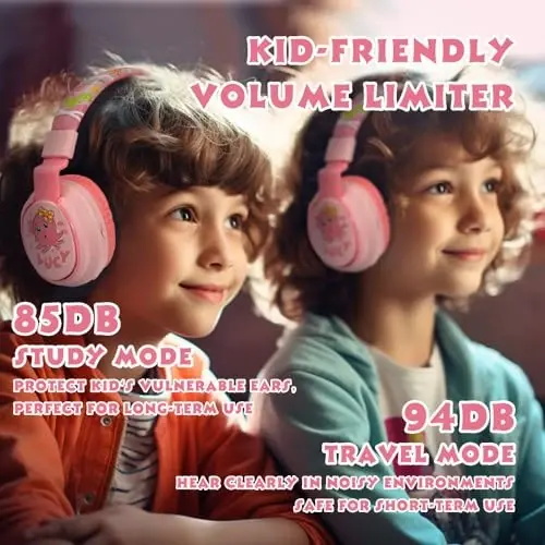 MIDOLA Kids Headphones Wireless Bluetooth Volume Limit 85dB /110dB Over Ear Foldable Headset with Mic/Wired Inline AUX Cord for Children Boy Girl School Tablet Pad Phone Cartoon Pink - 4