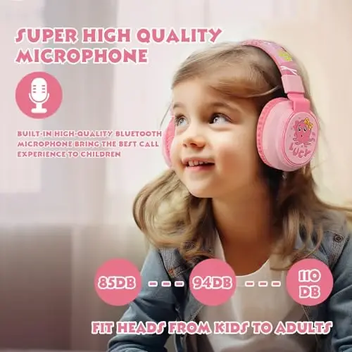 MIDOLA Kids Headphones Wireless Bluetooth Volume Limit 85dB /110dB Over Ear Foldable Headset with Mic/Wired Inline AUX Cord for Children Boy Girl School Tablet Pad Phone Cartoon Pink - 2