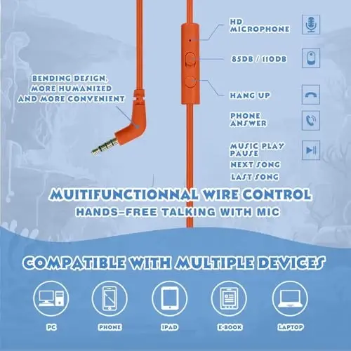 MIDOLA Kids Headphones Volume Limited 85/110dB for Over-Ear Foldable Sound Protection Headset with Mic Inline AUX 3.5mm Cord for Child School Travel Tablet Pad Notebook Cartoon Blue - 3