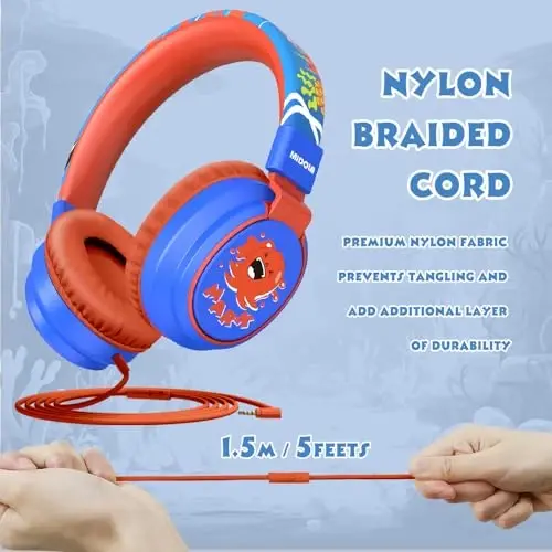MIDOLA Kids Headphones Volume Limited 85/110dB for Over-Ear Foldable Sound Protection Headset with Mic Inline AUX 3.5mm Cord for Child School Travel Tablet Pad Notebook Cartoon Blue - 4