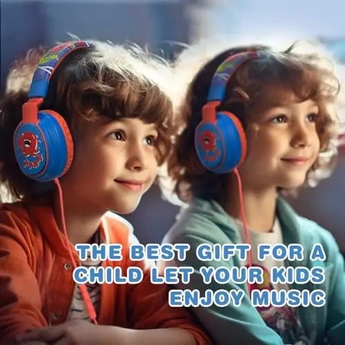 MIDOLA Kids Headphones Volume Limited 85/110dB for Over-Ear Foldable Sound Protection Headset with Mic Inline AUX 3.5mm Cord for Child School Travel Tablet Pad Notebook Cartoon Blue - 5