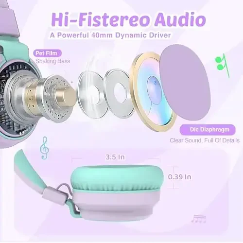 MIDOLA Eshitish vositasi Bolalar ovozi cheklangan 85/110dB simli quloq ustida/quloqda katlanadigan гарнитура ichki kabel AUX 3,5 mm simli mikrofon o'g'il qiz bola uchun kompyuter noutbuk planshet yorqin binafsha - 3