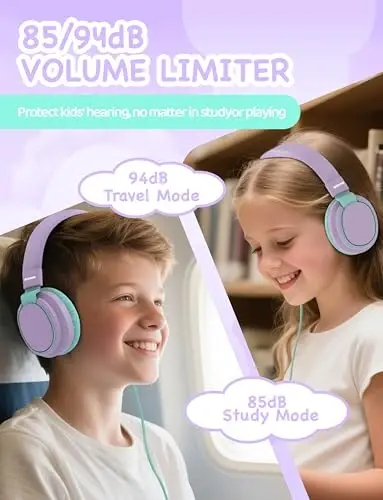 MIDOLA Headphone Kids Volume Limited 85/110dB Wired Over-Ear/On-Ear Foldable Headset with Inline Cable AUX 3.5mm Cord Mic for Boy Girl Child PC Notebook Tablet Light Purple - 3