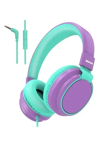 MIDOLA Headphone Kids Volume Limited 85/110dB Wired Over-Ear/On-Earr Foldable Headset with Inline Cable AUX 3.5mm Cord Mic for Boy Girl Child PC Notebook Tablet Purple - MIDOLA