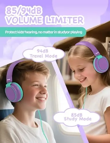 MIDOLA Headphone Kids Volume Limited 85/110dB Wired Over-Ear/On-Earr Foldable Headset with Inline Cable AUX 3.5mm Cord Mic for Boy Girl Child PC Notebook Tablet Purple - 3