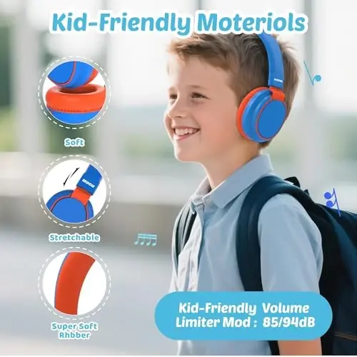 MIDOLA Kids Headphone Wired Ovoz Cheklangan 85/94dB Quloq ustida/Quloqda Yig'iladigan Mikrofonli Garnitura Eshitish himoyasi Naushniklari Kichkintoy O'g'il Qiz Bola Maktab O'rganish Plitasi Tablet Moviy - 2