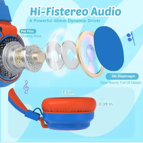 MIDOLA Kids Headphone Wired Ovoz Cheklangan 85/94dB Quloq ustida/Quloqda Yig'iladigan Mikrofonli Garnitura Eshitish himoyasi Naushniklari Kichkintoy O'g'il Qiz Bola Maktab O'rganish Plitasi Tablet Moviy - 3