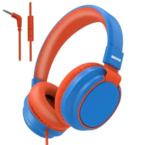 MIDOLA Kids Headphone Wired Ovoz Cheklangan 85/94dB Quloq ustida/Quloqda Yig'iladigan Mikrofonli Garnitura Eshitish himoyasi Naushniklari Kichkintoy O'g'il Qiz Bola Maktab O'rganish Plitasi Tablet Moviy - 7