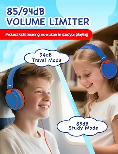 MIDOLA Kids Headphone Wired Ovoz Cheklangan 85/94dB Quloq ustida/Quloqda Yig'iladigan Mikrofonli Garnitura Eshitish himoyasi Naushniklari Kichkintoy O'g'il Qiz Bola Maktab O'rganish Plitasi Tablet Moviy - 3