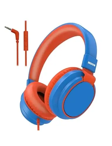 MIDOLA Kids Headphone Wired Volume Limited 85/94dB Over-Ear/On-Ear Foldable Headset with Microphone Hearing Protection Headphones for Toddler Boy Girl Child School Learning Pad Tablet Blue 
