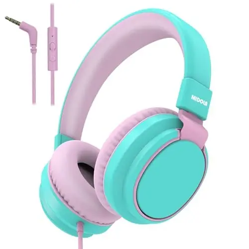 MIDOLA Kids Headphone Wired Volume Limited 85/94dB Over-Ear/On-Ear Foldable Headset with Microphone Hearing Protection Headphones for Toddler Boy Girl Child School Learning Pad Tablet Cyan - 6