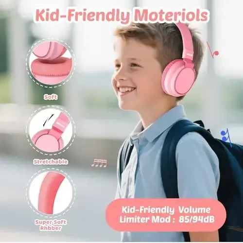 MIDOLA Kids Headphone Wired Volume Limited 85/94dB Over-Ear/On-Ear Foldable Headset with Microphone Hearing Protection Headphones for Toddler Boy Girl Child School Learning Pad Tablet Pink - 2