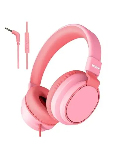 MIDOLA Kids Headphone Wired Volume Limited 85/94dB Over-Ear/On-Ear Foldable Headset with Microphone Hearing Protection Headphones for Toddler Boy Girl Child School Learning Pad Tablet Pink - MIDOLA