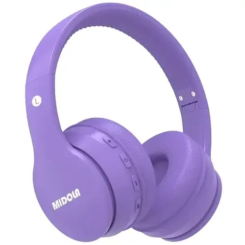MIDOLA Kids Headphones Bluetooth 5.3 Wireless 60H Play Time Volume Limit 85/110dB Over Ear Foldable Protection Headset/Wired AUX Cord Mic for Boy Girl Travel School Phone Pad Tablet Light Purple - MIDOLA