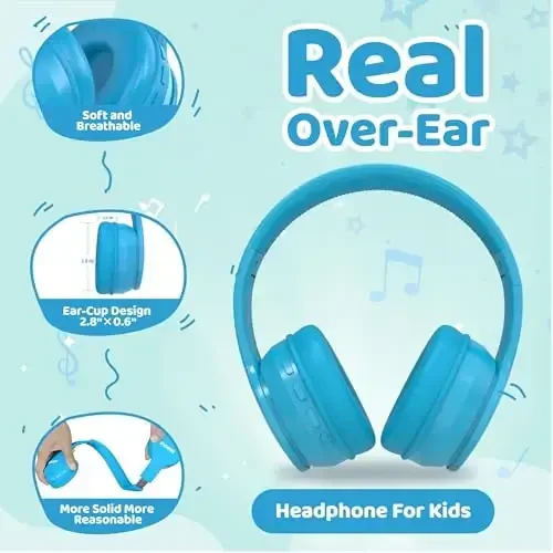 MIDOLA Kids Headphones Bluetooth 5.3 Wireless 60H Play Time Volume Limit 85/110dB Over Ear Foldable Protection Headset/Wired AUX Cord Mic for Children Boy Girl Travel School Phone Pad Tablet Blue - 5