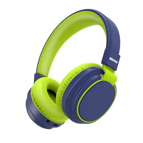 MIDOLA Kids Headphones Bluetooth 5.3 Wireless 60H Play Time Volume Limited 85/110dB Over Ear Foldable Protection Headset/Wired Aux Built-in Mic for Boy Girl Travel School Pad Tablet Deepblue 
