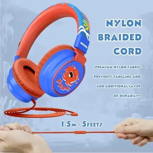 MIDOLA Kids Headphones Volume Limited 85/110dB for Over-Ear Foldable Sound Protection Headset with Mic Inline AUX 3.5mm Cord for Child School Travel Tablet Pad Notebook Cartoon Blue - 4