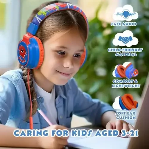 MIDOLA Kids Headphones Volume Limited 85/110dB for Over-Ear Foldable Sound Protection Headset with Mic Inline AUX 3.5mm Cord for Child School Travel Tablet Pad Notebook Cartoon Blue - 6