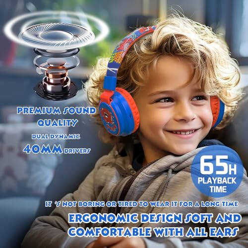 MIDOLA Kids Headphones Wireless Bluetooth Volume Limit 85dB /110dB Over Ear Foldable Headset with Mic/Wired Inline AUX Cord for Children Boy Girl School Tablet Pad Phone Cartoon Blue - 3