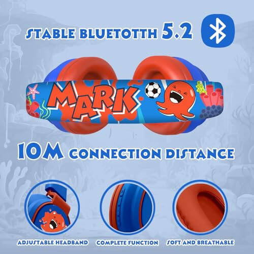 MIDOLA Kids Headphones Wireless Bluetooth Volume Limit 85dB /110dB Over Ear Foldable Headset with Mic/Wired Inline AUX Cord for Children Boy Girl School Tablet Pad Phone Cartoon Blue - 5