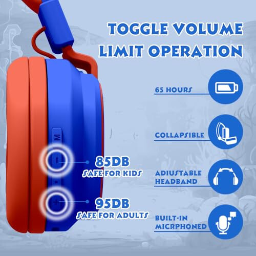 MIDOLA Kids Headphones Wireless Bluetooth Volume Limit 85dB /110dB Over Ear Foldable Headset with Mic/Wired Inline AUX Cord for Children Boy Girl School Tablet Pad Phone Cartoon Blue - 7