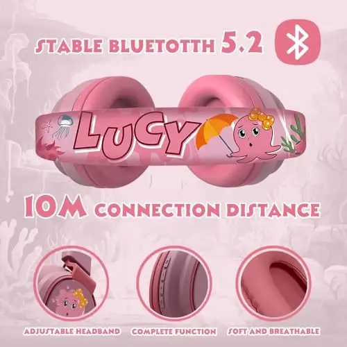 MIDOLA Kids Headphones Wireless Bluetooth Volume Limit 85dB /110dB Over Ear Foldable Headset with Mic/Wired Inline AUX Cord for Children Boy Girl School Tablet Pad Phone Cartoon Pink - 5