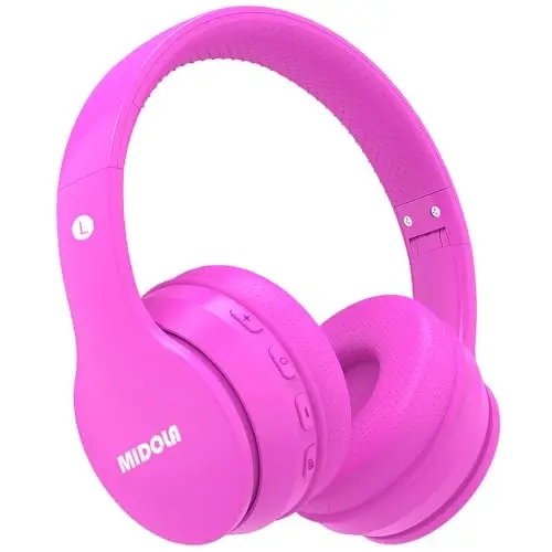 MIDOLA Kids Headphones Bluetooth 5.4 Wireless 68H Play Time Volume Limit 85/94dB Over-Ear Foldable Headset,Type-C Fast Charging, Wired Aux Mic for Toddler Child Pad Tablet Rose Red - 1