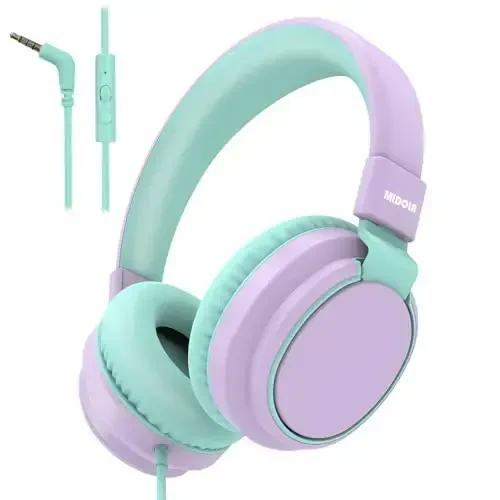 MIDOLA Headphone Kids Volume Limited 85/110dB Wired Over-Ear/On-Ear Foldable Headset with Inline Cable AUX 3.5mm Cord Mic for Boy Girl Child PC Notebook Tablet Light Purple - 6