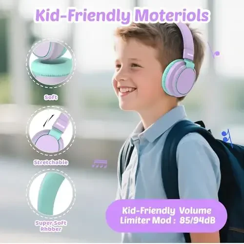 MIDOLA Headphone Kids Volume Limited 85/110dB Wired Over-Ear/On-Ear Foldable Headset with Inline Cable AUX 3.5mm Cord Mic for Boy Girl Child PC Notebook Tablet Light Purple - MIDOLA (1)